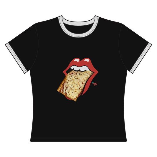 Women's Ringer Tee — Retro Rolling Stones Style Tongue with Toast Graphic