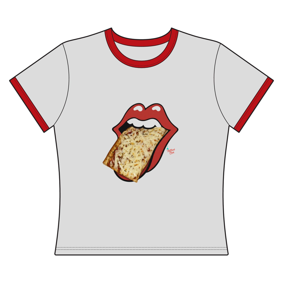 Women's Ringer Tee — Retro Rolling Stones Style Tongue with Toast Graphic