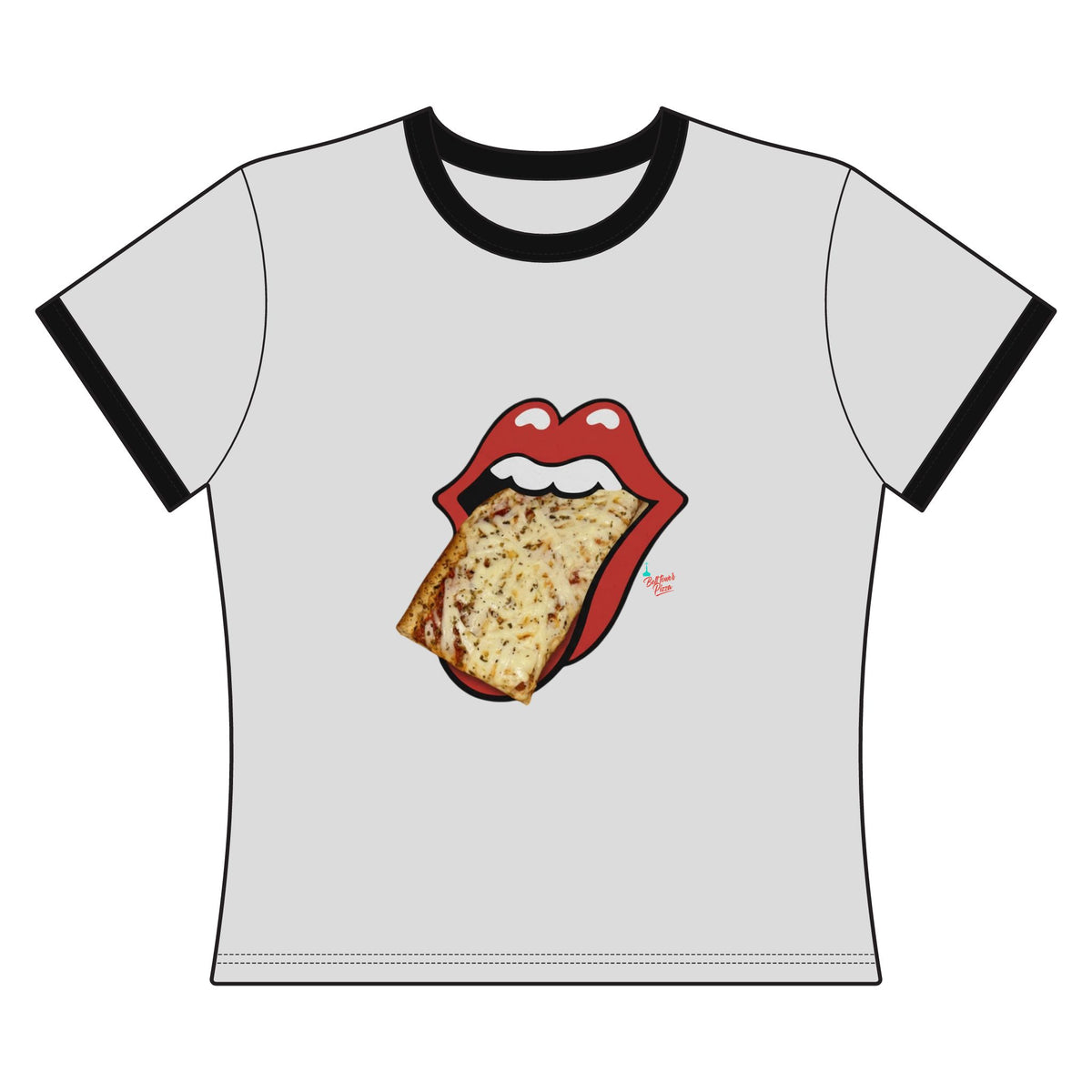 Women's Ringer Tee — Retro Rolling Stones Style Tongue with Toast Graphic