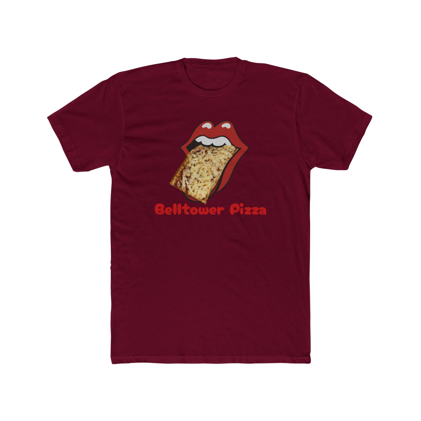 Belltower Pizza Graphic Tee — Retro Rolling Lips Pizza T-Shirt