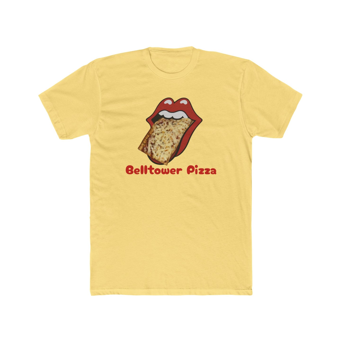 Belltower Pizza Graphic Tee — Retro Rolling Lips Pizza T-Shirt