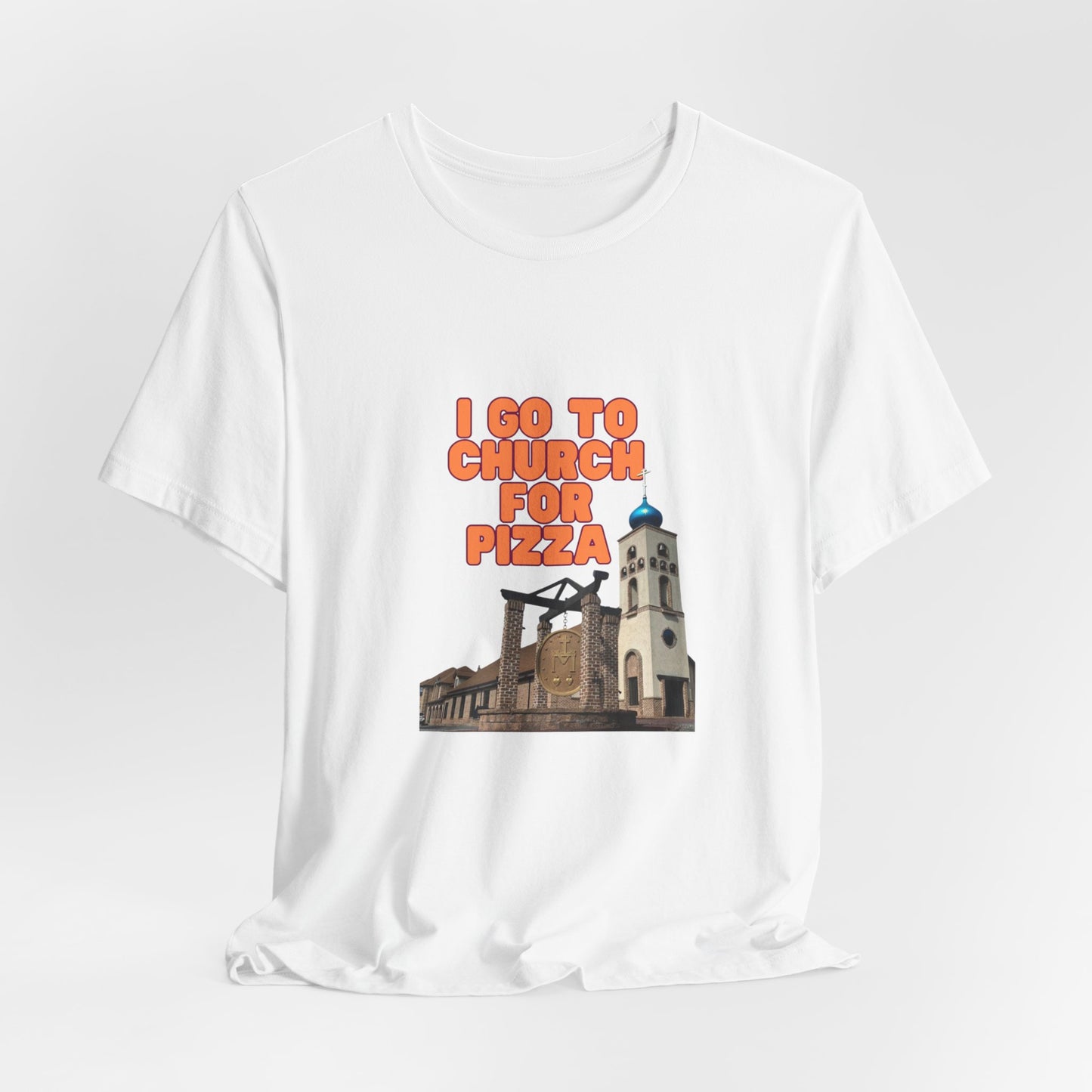 I Go to Church for Pizza T-Shirt — Funny Retro Church Pizza Graphic Tee