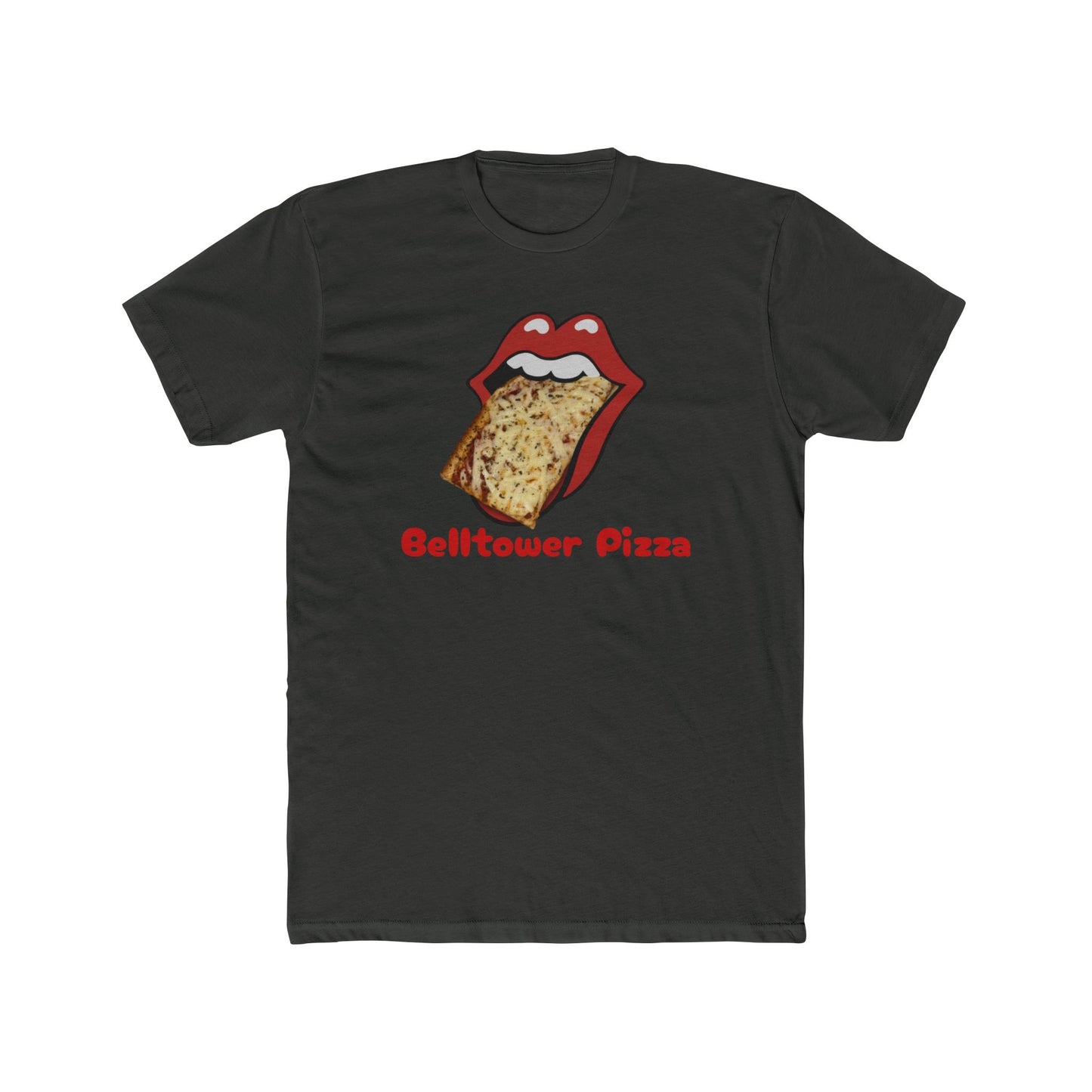 Belltower Pizza Graphic Tee — Retro Rolling Lips Pizza T-Shirt
