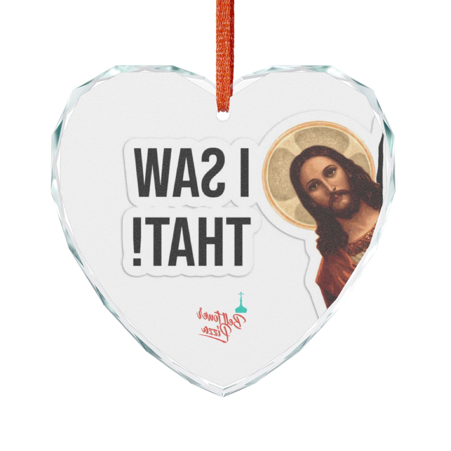 Funny 'I Saw That!' Heart Glass Ornament — Religious Holiday Décor