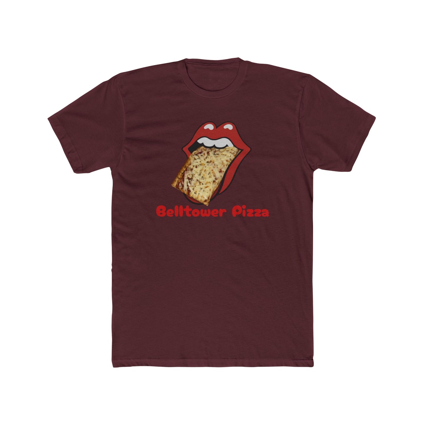 Belltower Pizza Graphic Tee — Retro Rolling Lips Pizza T-Shirt