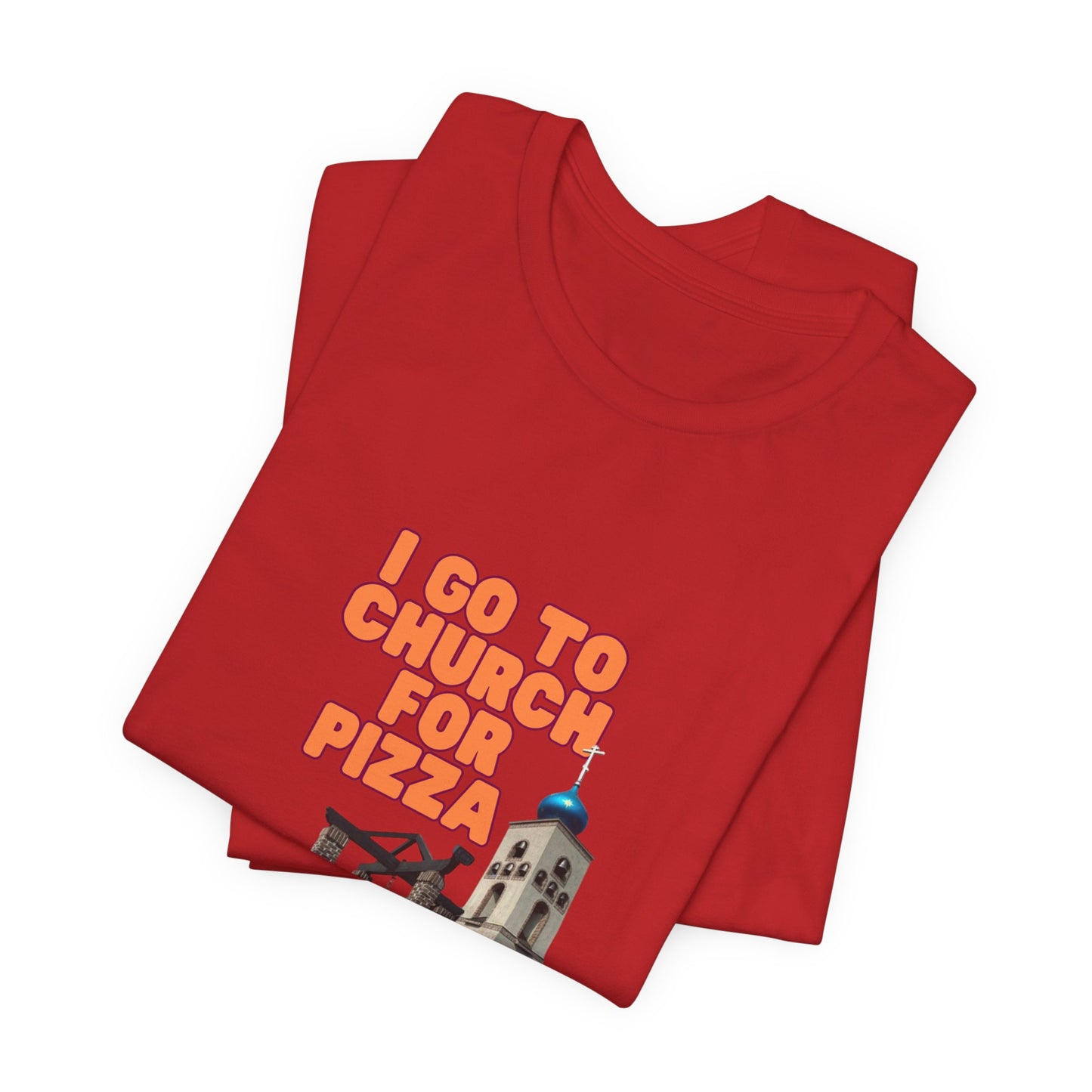 I Go to Church for Pizza T-Shirt — Funny Retro Church Pizza Graphic Tee