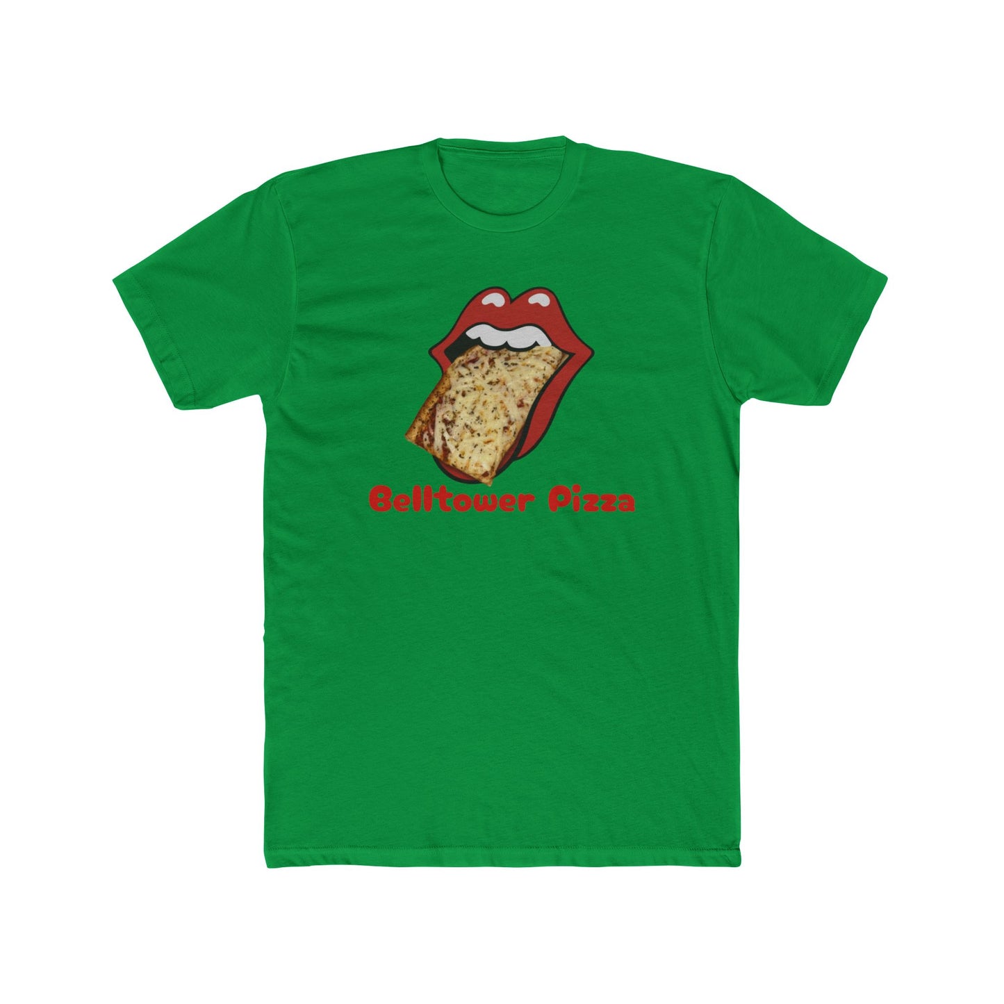 Belltower Pizza Graphic Tee — Retro Rolling Lips Pizza T-Shirt