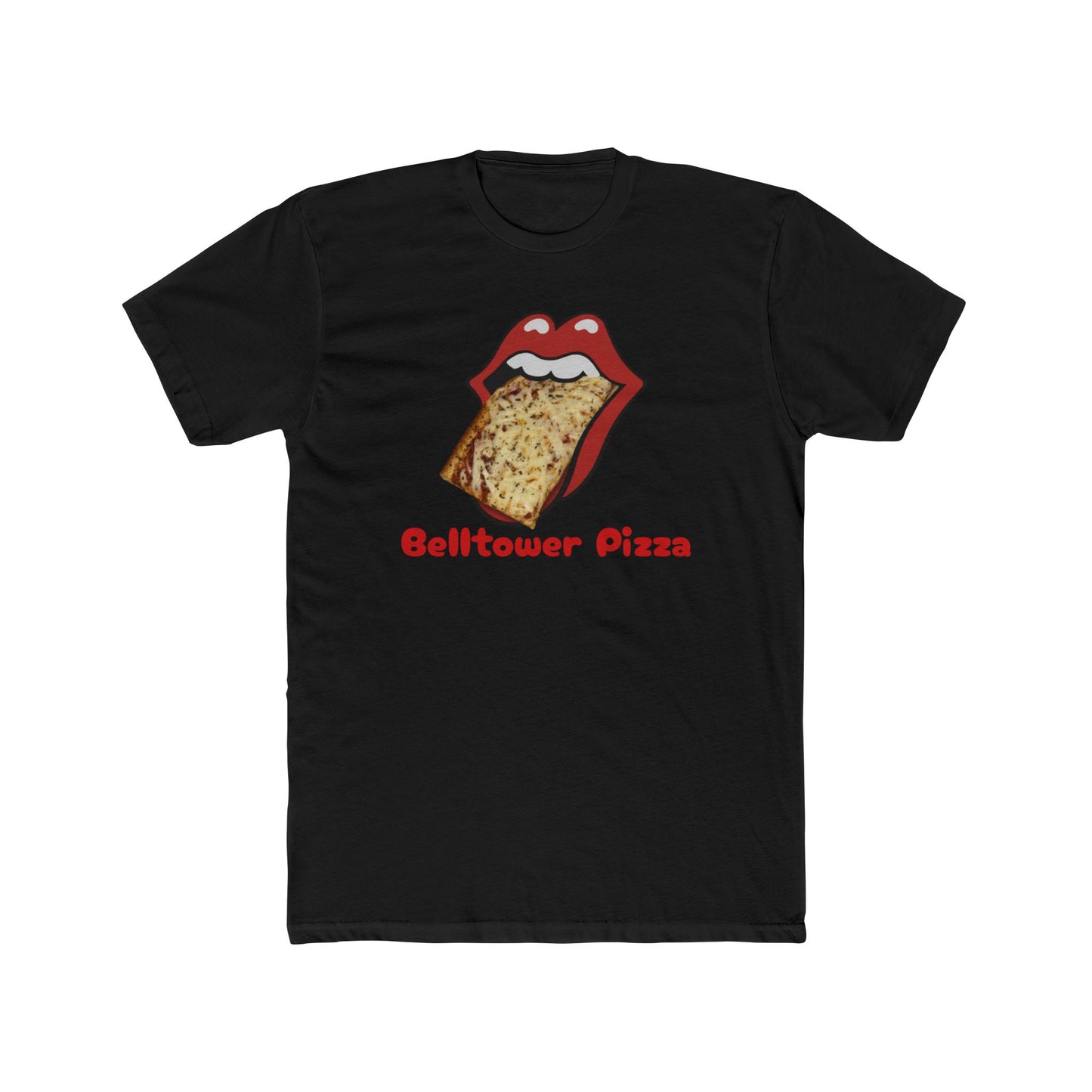 Belltower Pizza Graphic Tee — Retro Rolling Lips Pizza T-Shirt