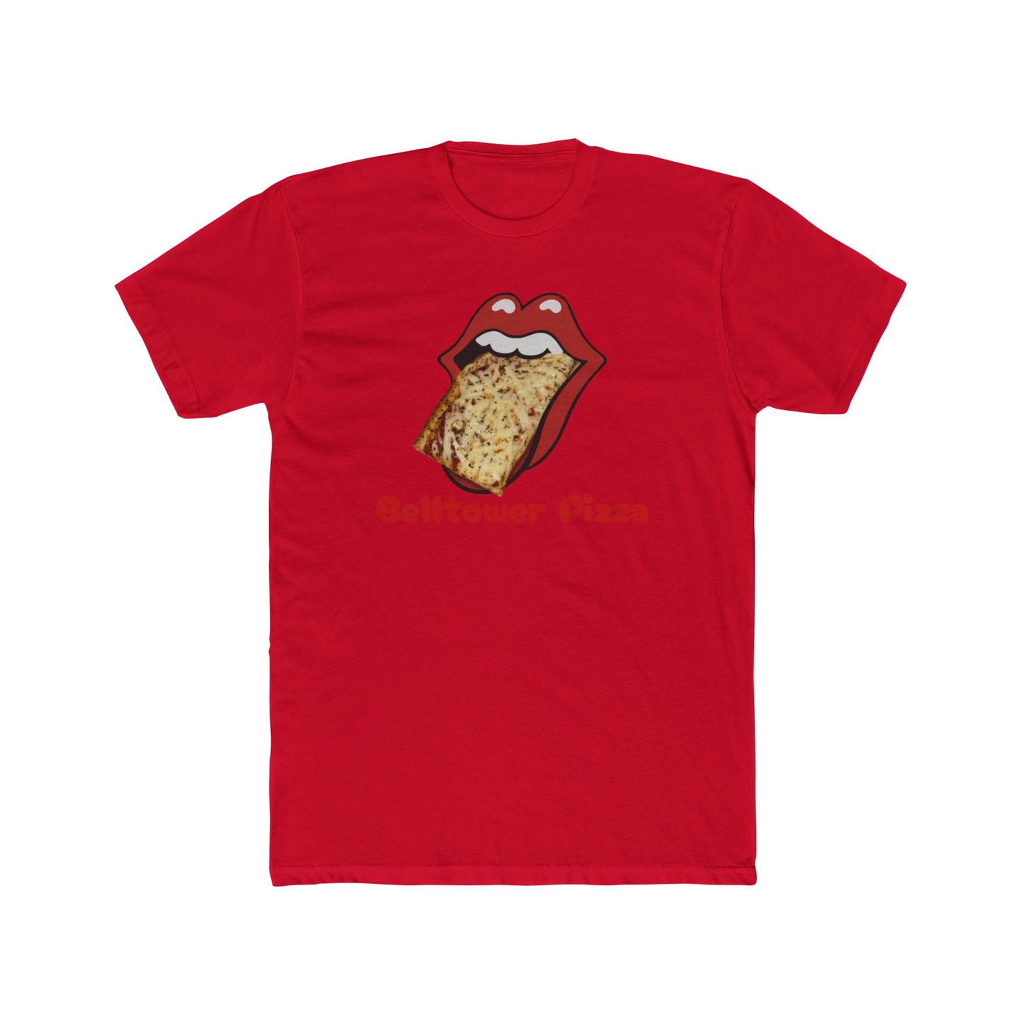 Belltower Pizza Graphic Tee — Retro Rolling Lips Pizza T-Shirt