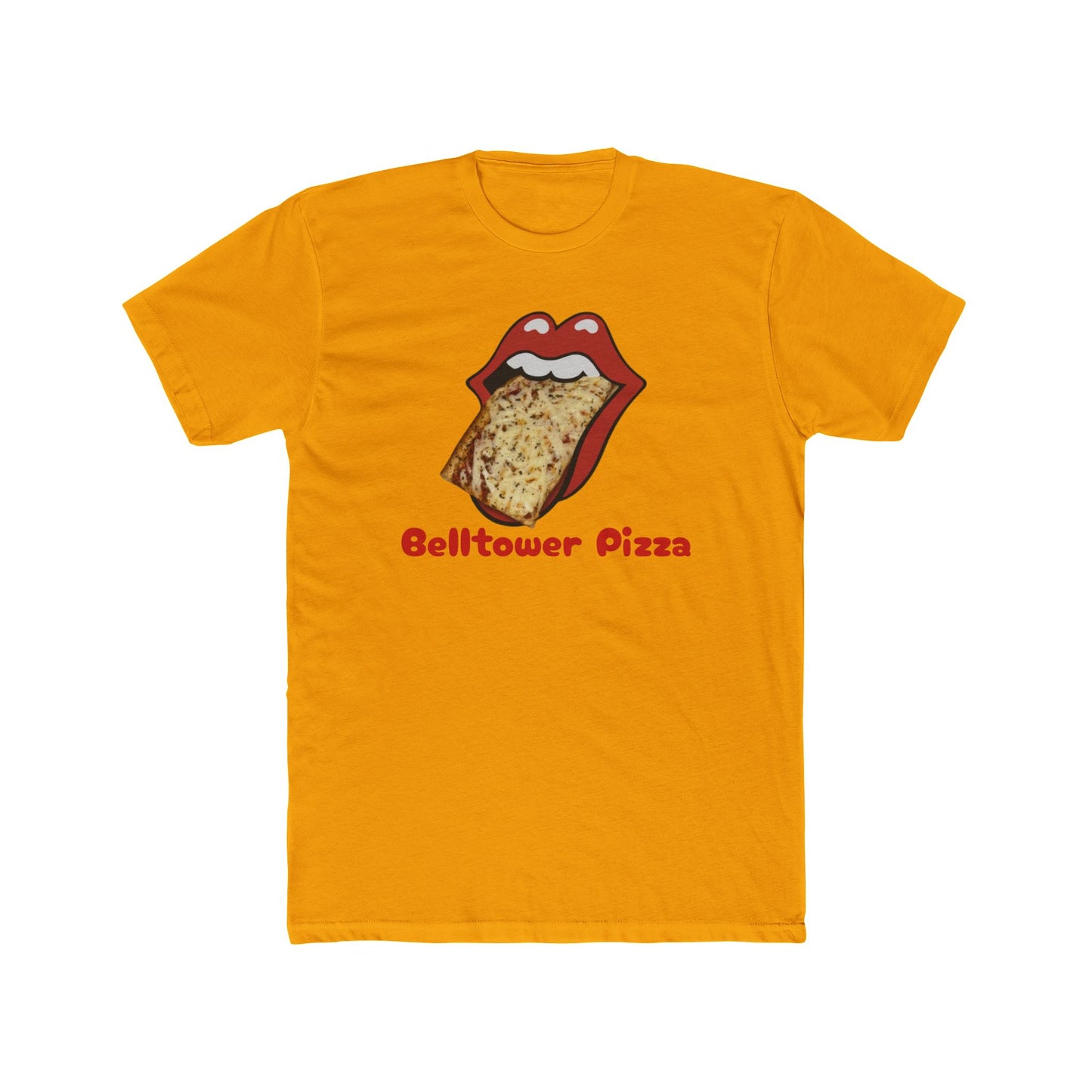 Belltower Pizza Graphic Tee — Retro Rolling Lips Pizza T-Shirt