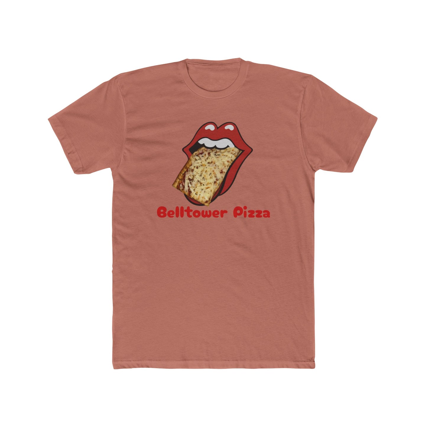 Belltower Pizza Graphic Tee — Retro Rolling Lips Pizza T-Shirt