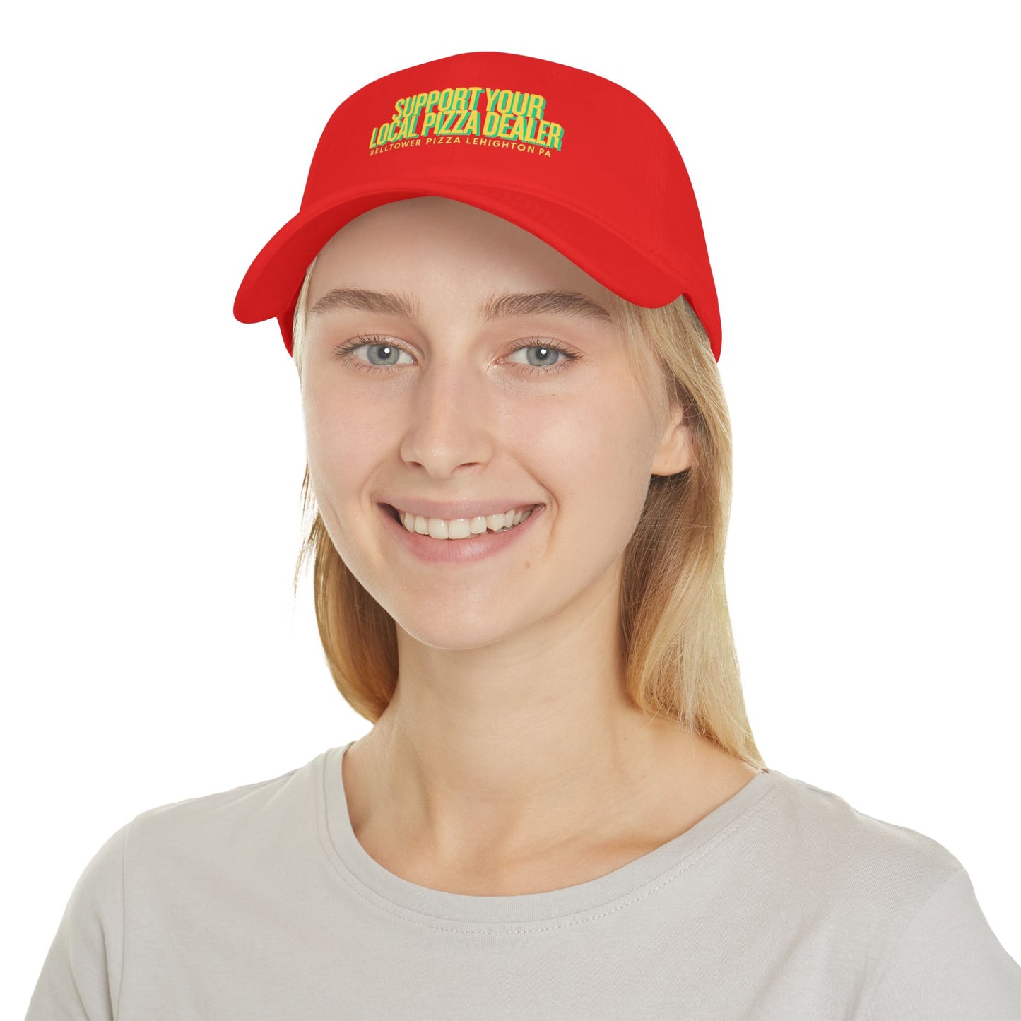 Support Your Local Pizza Dealer Baseball Cap — Red Low Profile Hat