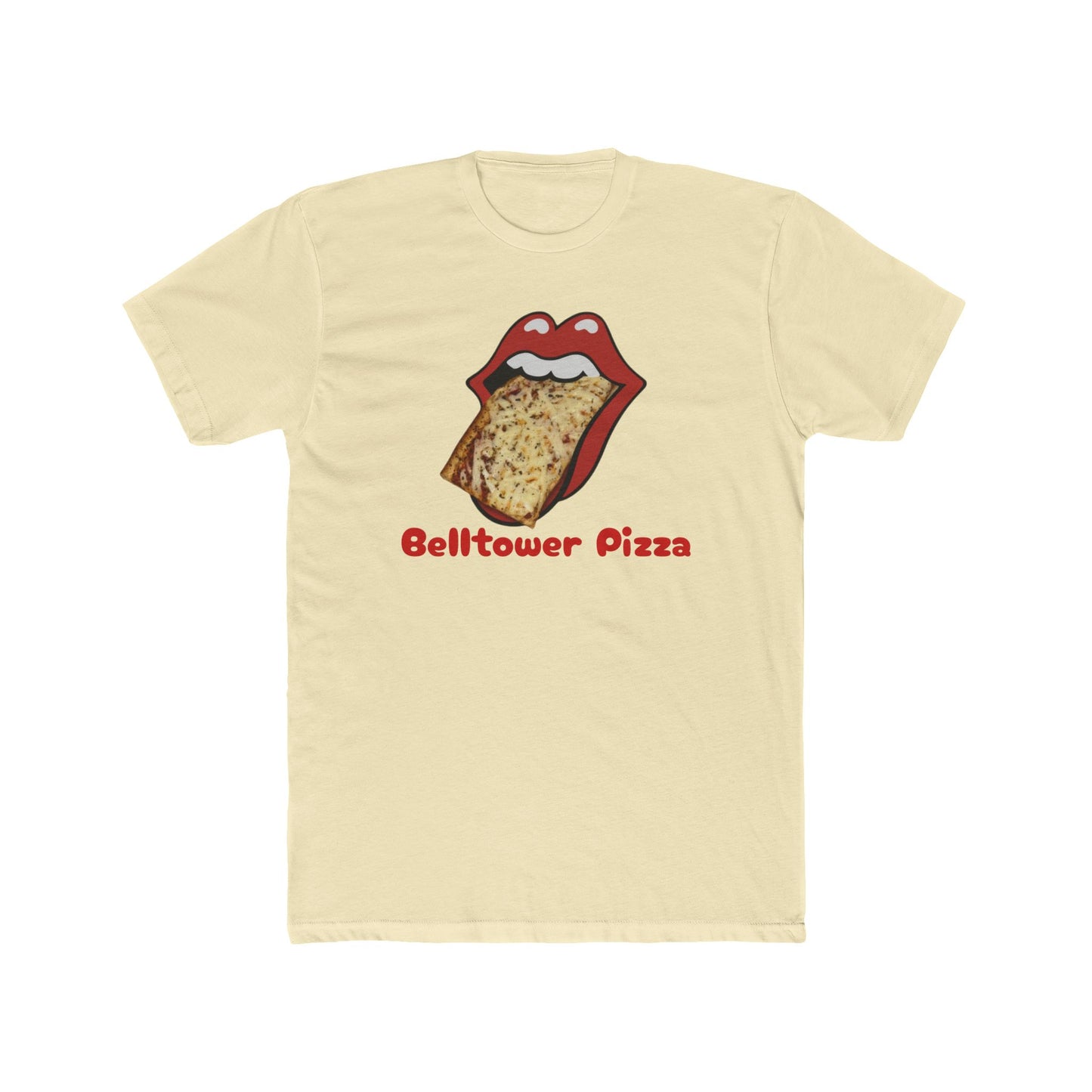Belltower Pizza Graphic Tee — Retro Rolling Lips Pizza T-Shirt