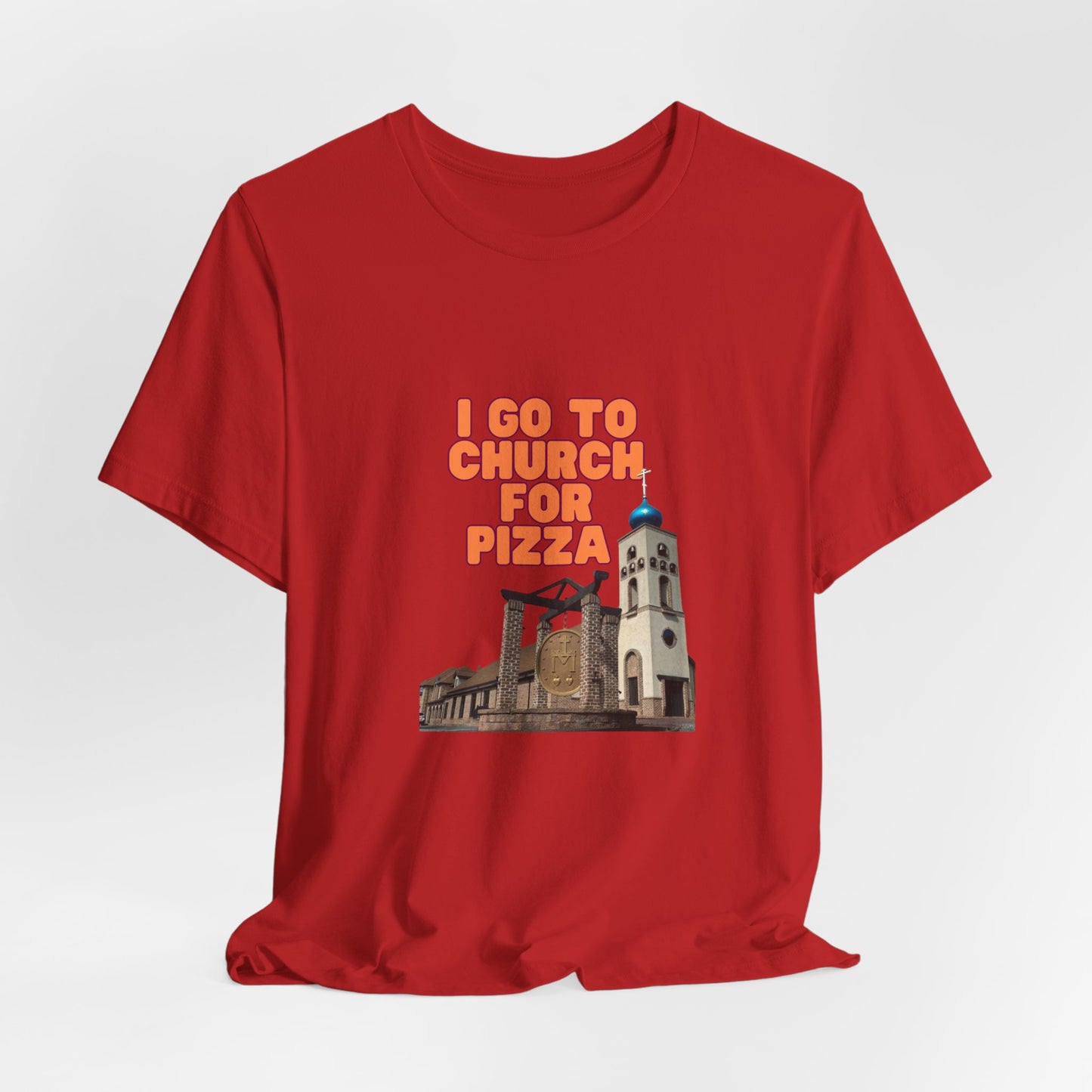 I Go to Church for Pizza T-Shirt — Funny Retro Church Pizza Graphic Tee