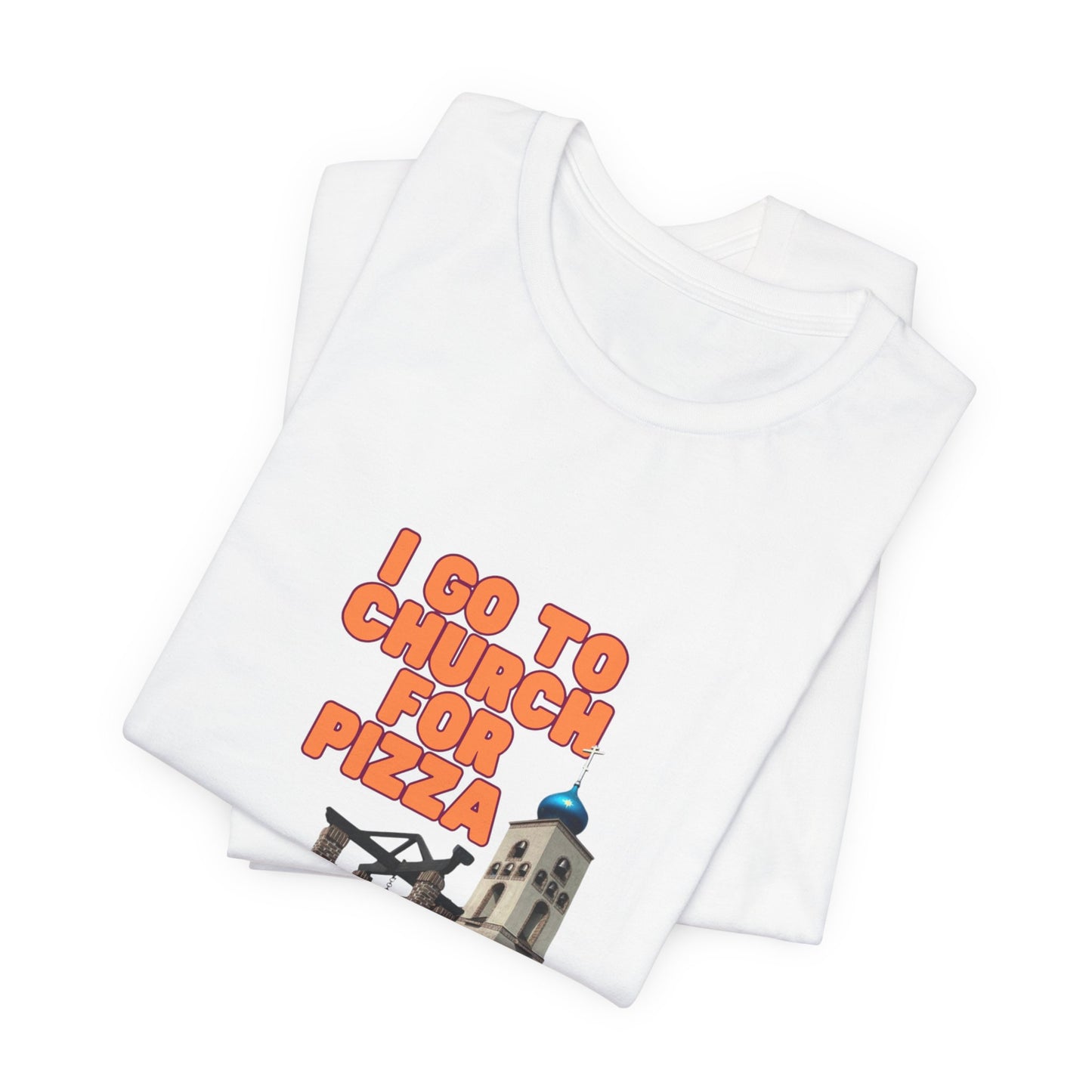 I Go to Church for Pizza T-Shirt — Funny Retro Church Pizza Graphic Tee