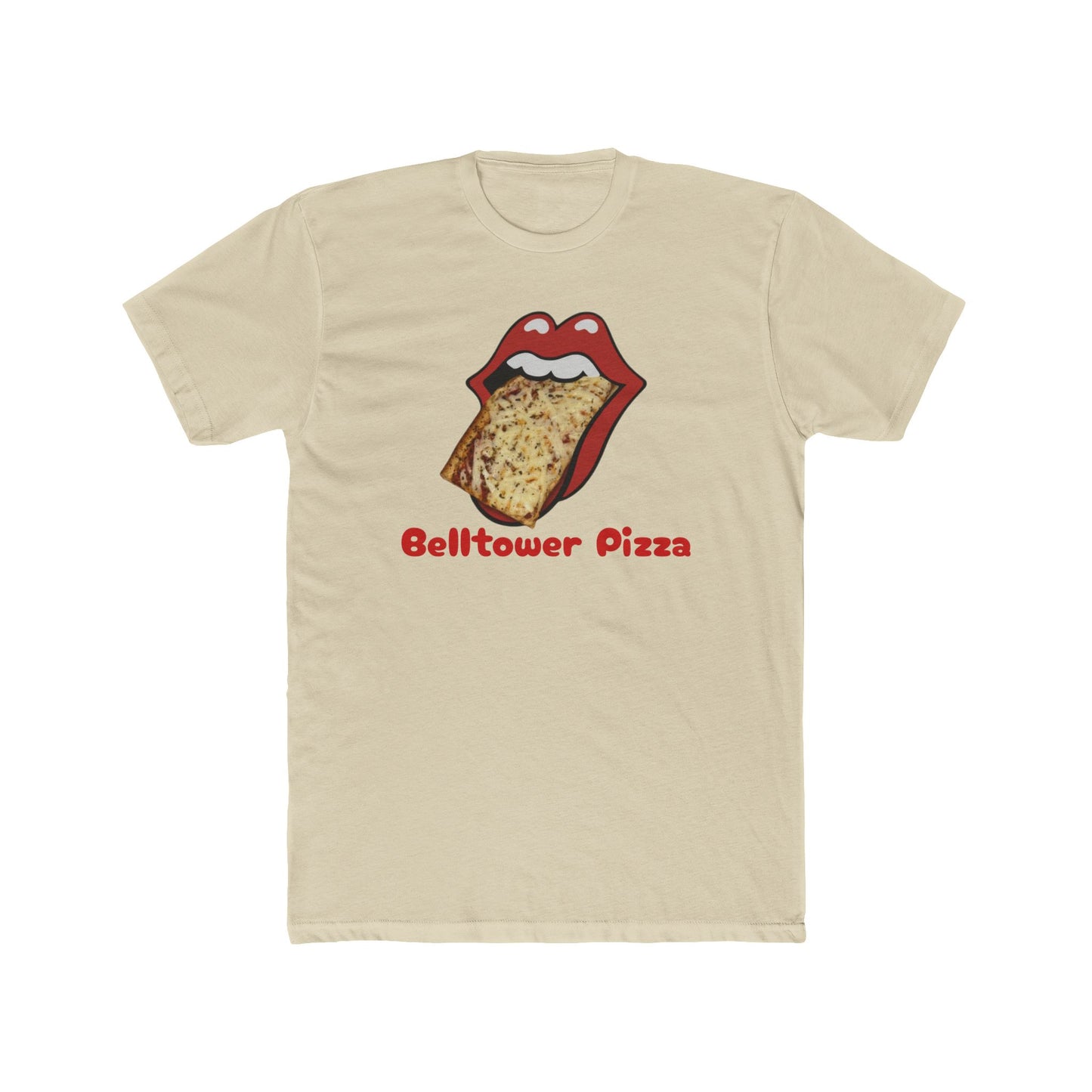 Belltower Pizza Graphic Tee — Retro Rolling Lips Pizza T-Shirt